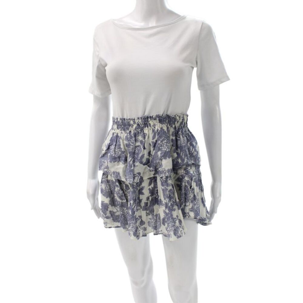 Love Shack Fancy Womens White Floral Mini Skirt Drawstring Cotton Silk Size XS